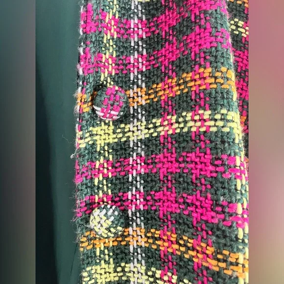 ModCloth Green and Pink Plaid Car Coat-XL - Picture 3 of 6